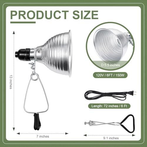 Macarrie 6 Pcs Adjustable Clamp Lamp Light with Aluminum Reflector Up to 150 Watt (No Bulb Included) E26 Socket SPT-2 18awg 6FT Cord (5.5 Inch) - size: 5.5 Inch