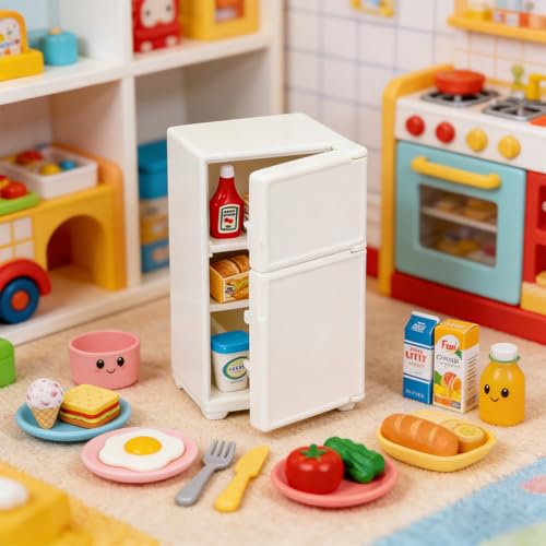 17Pcs 1:12 Scale Dollhouse Fridge Kitchen Kit, Mini Food & Furniture Ornaments for Adult Micro Scene Hobby Collectors - color: Fridge Set