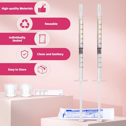 Syringes with Caps Kit, 50pcs 1ml Syringe, 2pcs 30ml Measuring Cup, 50pcs Adhesive Labels, for Colostrum, Pet Feeding, Scientific Labs - style: 1ml