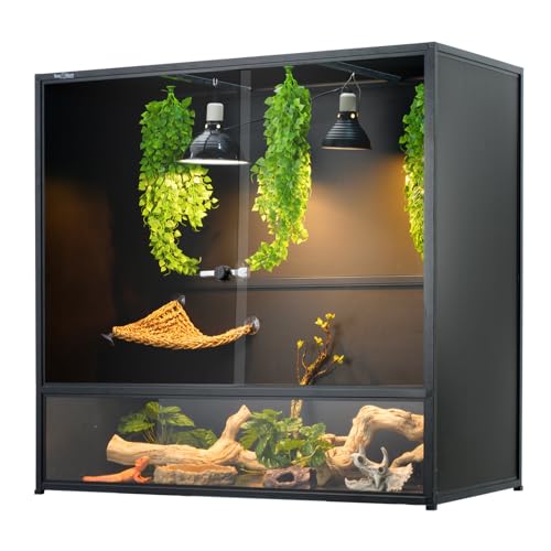 Reptile Tank 230 Gallon, 48"x24"x46" Large Reptile Enclosure for Bearded Dragon and Ball Python, Extra Tall Snake Terrarium with Front Opening Tempered Glass Door, Combination Lock - color: Black-230 Gallon