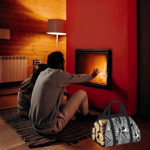 AMRANDOM Firewood Carrier, Zebra Black And White Heavy Duty Log Carrier for Firewood, Wood Carrier with Handles - color: Color1022