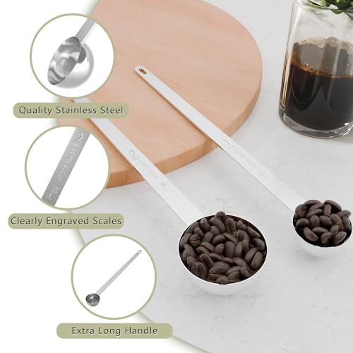 2PCS Extra Long Handle Coffee Scoop, 2Tbsp(30ml) Measuring Spoon | 9.5” Length, Food-Grade Stainless Steel, Accurate Measurement, Dishwasher-Safe, Engraved Marking, Coffee Ritual Essential - size: 2tbsp