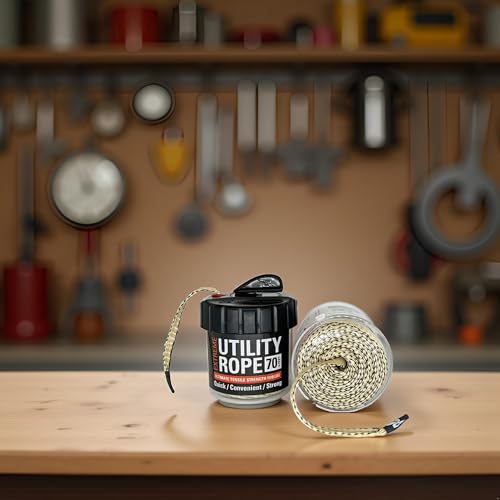 Rapid Rope Canister, 70ft Tan Tactical Paracord, 1100lb Test, USA Made | Heavy Duty Poly Rope Test Cord, Non-Tangle Dispenser Included, For Hiking, Camping, Survival, Utility, Stocking Stuffer, Gift - size: 70ft, style: Tan