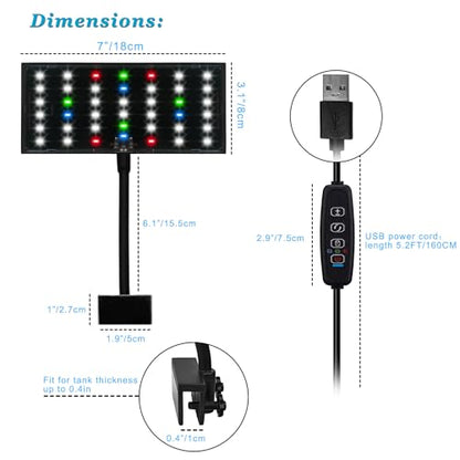 Clip On Aquarium Light with Timer for 3 to 8 Gal Fish Tank (Dimmable Full Spectrum LED) USB Moving Lamp for Open Terrarium (Adapter NOT Included), Black, DM-USBLIGHT+T02