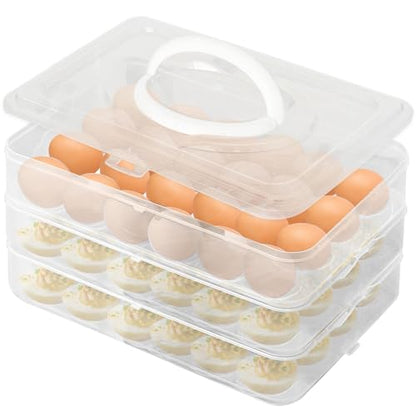 Egg Holder for 72 Eggs,3-Layer Plastic Egg Container,Deviled Egg Tray with Handle Lid,Devil Egg Holder for Refrigerator,Kitchen,Easter Party,Keep Fresh - size: 72 Eggs
