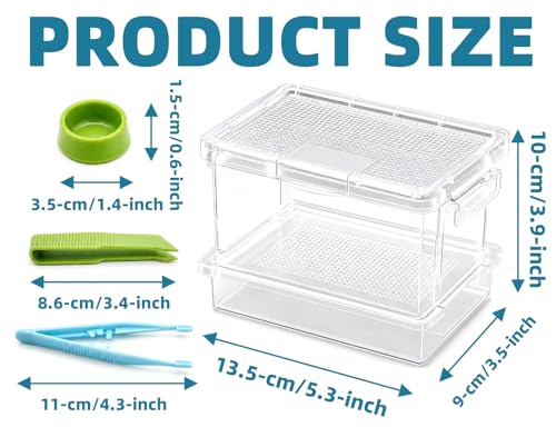 Cricket Keeper – Insect Breeding Box with Feeding Door for Crickets, Dubia Roaches, Mealworms, Transparent Ventilated Cage, Easy Clean Critter Keeper for Reptiles, Live Feeder Insect Container