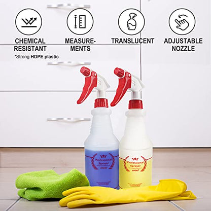 Uineko Empty Spray Bottles, Heavy Duty Sprayer, Mist & Stream, 4 Pack 24 Oz | Professional Spray Bottle, Leak-Proof, Better Trigger, Measurements, All-Purpose for Cleaning Solutions, Planting, Detailing - size: 24 Oz, 4 Pack
