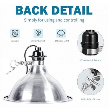 EP Clamp Lamp Light with Detachable 8.5 Inch Aluminum Reflector, 150 Watt E26 Socket (No Bulb Included), 8 Foot 18/2 SPT-2 Cord Cord, 2 Pack - size: 8