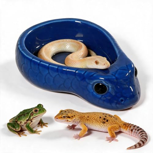 Ceramic Reptile Water Dish, Blue | Snake Water Bowl, For Snake, Leopard Gecko, Bearded Dragon and Lizard, Bathing Pool Food Feeding Dish - color: Blue