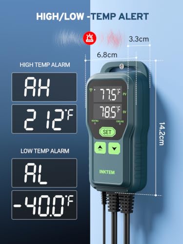 WiFi Temperature Controller, Digital Thermostat for Greenhouse 1200W | Programmable Temperature Controlled Outlet Heating & Cooling -40~212℉ Fridge Compressor Delay, for Reptile Brewing Incubation - color: White