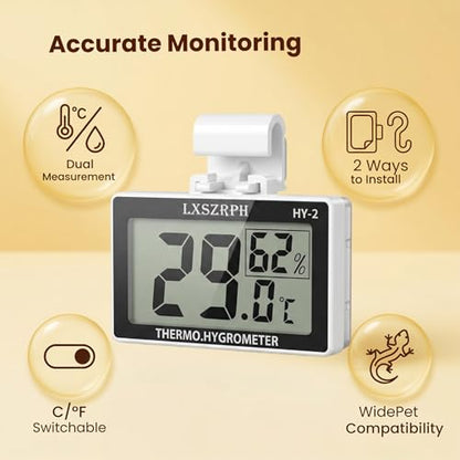 2packs Accurate Reptile Thermometer Hygrometer, Self‑Adhesive Digital Temperature Humidity Meter with ℃/℉ Switch, Mini LCD Gauge for Terrarium Vivarium Bearded Dragon Tank Accessories (2packs)