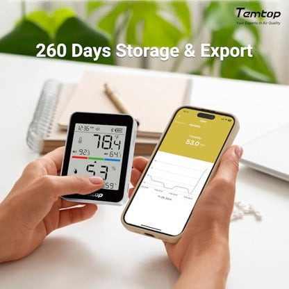 Temtop T1 Bluetooth Indoor Thermometer Hygrometer for Room Temperature | Humidity Notification Alerts, Data Export, Digital Gauge for Home, Office, Greenhouse, Garage, Nursery, Gift - size: Basic Edition