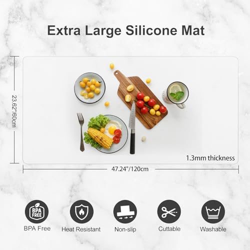 Silicone Mats for Kitchen Counter, Treerit 47.24"x 23.62" Extra Large Silicone Countertop Protector, Non-slip Heat Resistant Mats for Countertop, Shipped Rolled Up, No Creases, White Translucent - color: White Translucent