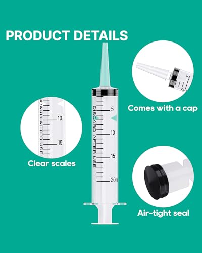 30 Pack 20ml Oral Syringes for Liquid without Needle Individually Wrapped | with cap, clear scale, non-slip bottom for pet feeding, liquid dispensing, scientific labs, plant cultivation and crafts - style: 20ml