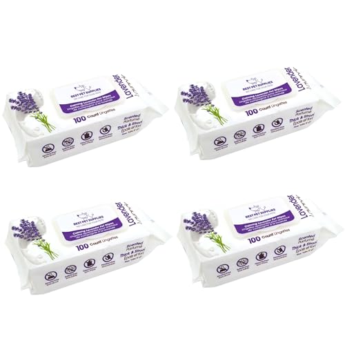 Best Pet Supplies Cleaning Dog Wipes - Calming Lavender, 400 Count | Lavender Scented, Large 8x9" Pet Wipes, Vitamin E, Puppy & Cat Safe, Gentle Grooming, Resealable Pouch Prevents Drying - color: Calming Lavender, size: 400 Count