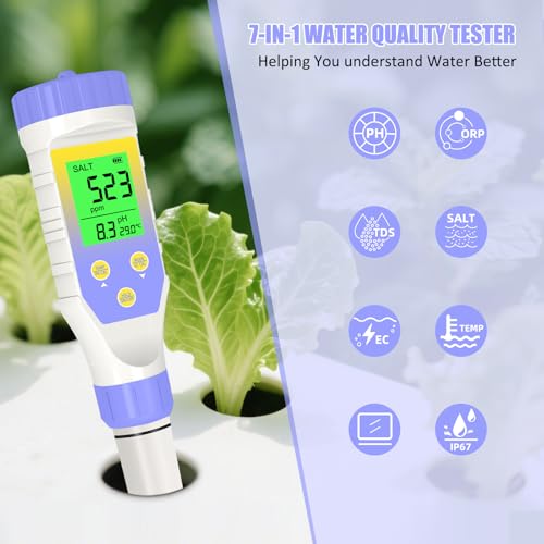 Pool Salt Tester, Digital Pool Water Tester & Pool pH Tester, 5 in 1 Digital Salinity Tester for Saltwater Aquarium Sodium Chloride Swimming Pools Hot Tubs Spas
