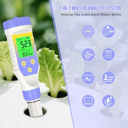 Pool Salt Tester, Digital Pool Water Tester & Pool pH Tester, 5 in 1 Digital Salinity Tester for Saltwater Aquarium Sodium Chloride Swimming Pools Hot Tubs Spas