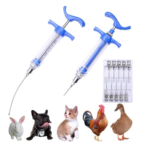 2Pcs 10ML Livestock Syringe, Reusable Adjustable Goat Drench Syringe, with 1 Drench Nozzle 10 Needles, Suitable for Small Poultry And Birds Such As Chickens, Ducks, Cats, Dogs, Etc - size: 10ML