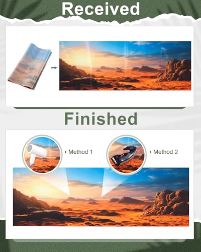 4 Pcs 71 x 18 Inch Reptile Habitat Background with Nano Glue Gobi Sun Cactus Stone and Green Tree Fern Stream Terrarium Background Polyester Durable Aquarium Accessories - color: Style1, size: 71 x 18 Inch