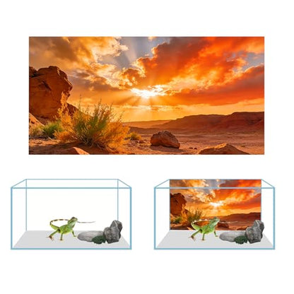 4 Pack Terrarium Background, 36x18 Inch Polyester Reptile Background | Cloth Desert Backgrounds, Gobi Sunshine Stone & Green Fern Rock Terrarium Background