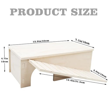 Oooct Bearded Dragon Hide Cave, Wooden Lizard Hideout with Climbing Ramp, Reptile Habitat with Basking Platform, Tank Accessories for Bearded Dragon Lizard Chameleon Hamster 12.9 × 11 × 4.7 Inch - size: 12.9 × 11 × 4.7 Inch