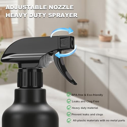 16.9oz/500ml Plastic Spray Bottles 1 Pack, Adjustable Mist/Stream | Refillable heavy duty spray containers for plants, cooking, hair care and household cleaning - color: 16.9oz-Black