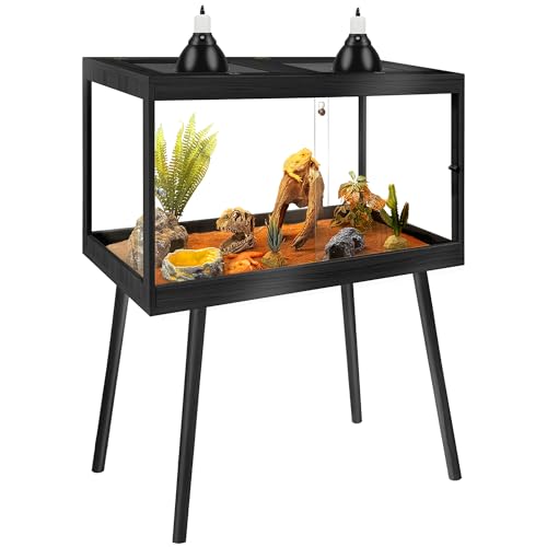 Reptile Enclosure with Leg, 30 Gallons Bearded Dragon Tank, Tempered Glass Lizard Tank with Metal Mesh Tops and Lockable Door, Spacious Reptile Habitat for Snake,Lizard (Black) - color: Black, size: 24"x16"x16",30Gallons