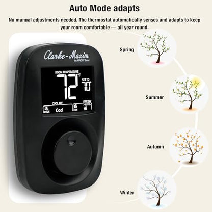 9420-381 Cooling & Heating Wall-Mounted Digital Thermostat - Black, Easy Installation, Low Power Consumption