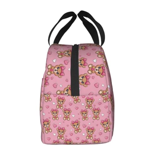 Unisex Bear Bow Print Insulated Cooler Lunch Bag | Cute Bear Bow Pink, Waterproof Leakproof Lunch Tote, Multi-Use Portable Cooler for Outdoor Scenarios - color: Pattern (849)