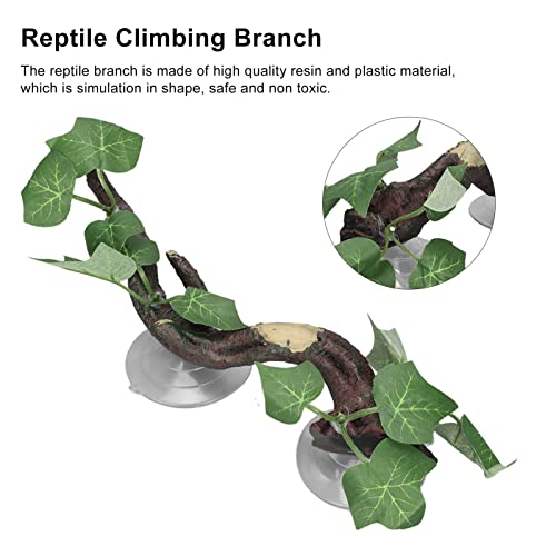 TITA-DONG Reptile Corner Branch, Hanging Terrarium Plant with Suction Cup, Aquarium Resin Ornament for Amphibian Lizard Snake Climbing, Leopard Gecko Tank Accessories Habitat Decor