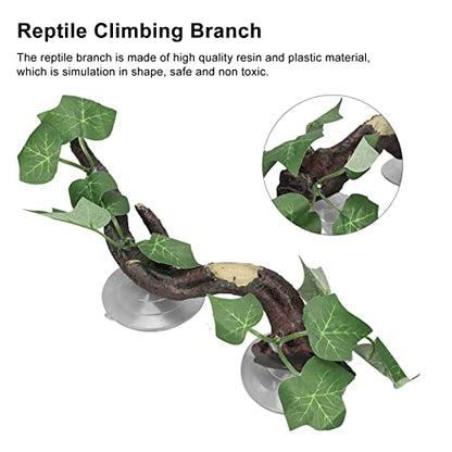TITA-DONG Reptile Corner Branch, Hanging Terrarium Plant with Suction Cup, Aquarium Resin Ornament for Amphibian Lizard Snake Climbing, Leopard Gecko Tank Accessories Habitat Decor