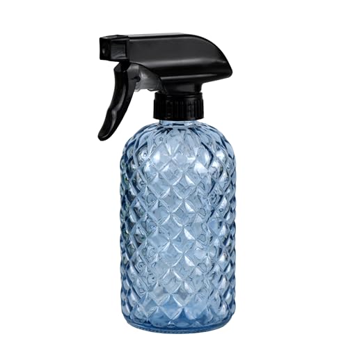 12Oz Glass Plant Spray Bottle, Gem Pattern Glass Sprayer, Watering Can with Black Plastic Top Pump, Handheld Watering Can for Indoor Outdoor Potted Plants and Greenery (Blue) - color: Blue