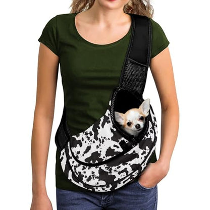 COEQINE Dog Backpack Carrier for Women Walking Hands-Free Abstract Cow Art Print Front Facing Cat Sling Bag Lightweight Secure Buckles Small Cats Commute - color: Abstract Cow Print