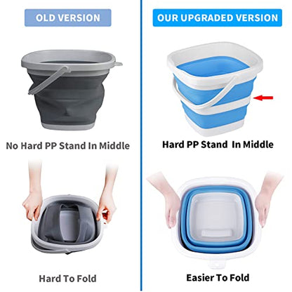 2 Pack Collapsible Buckets 5L 1.3Gallon Small Cleaning Bucket for Household Portable Plastic Bucket Outdoor Car Washing Tub Foldable Camping Beach Sand Water Pot Pail Space Saving Square Grey and Blue - color: Grey+blue