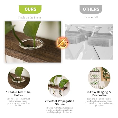 XXXFLOWER Wall Hanging Propagation Station with Wooden Stand 5 Glass Test Tubes 3 Tiered Planters Wall Terrarium for Home Office Plant Hanger Flower Vases Wall Decor Hydroponic Cuttings | 3 Tiers Plant Propagation Tubes Wall Decor Hydroponic Cuttings Plan