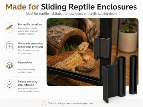 Reptile Enclosure Door Lock Compatible with Dubia Reptile Enclosures | Escape-resistant security clips; locks sliding glass doors; helps secure habitats for snakes, lizards, and geckos