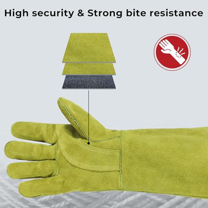 HANDLANDY HLDD Animal Handing Gloves- Bite Proof, Puncture & Scratch Resistant for Safe Handling - color: Yellow, size: 16-inches