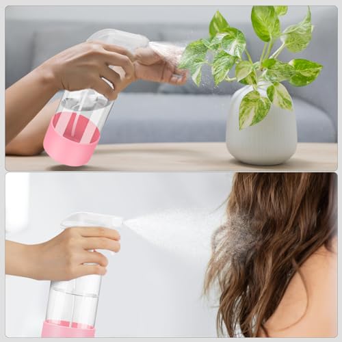 Worldgsb 2 Pack Glass Spray Bottles with Silicone Sleeve, 16 oz Empty Refillable Containers with Adjustable Spray Nozzles, Spray Bottles for Hair, Cleaning Solutions and Plants Pink - color: Pink