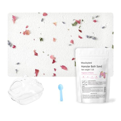 Hamster Sand Bath - Whit Fine Sand Hamster Bedding Reptile Silica Sand Gerbil Hideout for Hamster Chinchillas Gerbil Small Animals Small Pets (Flower Scent, 1.1 lb + S Hamster Bathtub + Scoop) - color: Flower Scent, size: 1.1 lb + S Hamster Bathtub + Scoo