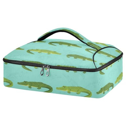 Alligators Reptiles Teal Insulated Casserole Carrier Print Food Carriers with Dish Storage Leakproof Lasagna Holder Bag for Hot Cold Food