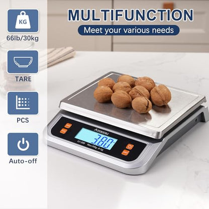 Atogou 88lb Food Scale, Commercial Kitchen Scale Plug-in Usable | Full View LCD Display, Stainless Steel, for Baking, Bread, Cooking, Meat, Vegetables, Farm, Industry LC200 Silver - size: Silver 88 lb (40 kg)