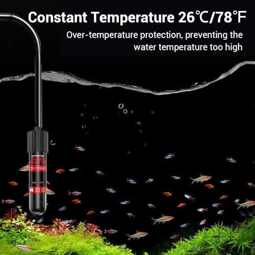 MiOYOOW Fish Tank Heater, 5/10/ 15W IP68 Waterproof Submersible Tank Heater 26℃/78℉ USB Aquarium Water Heater for 1-2 Gallons Tanks - color: 10W-2A