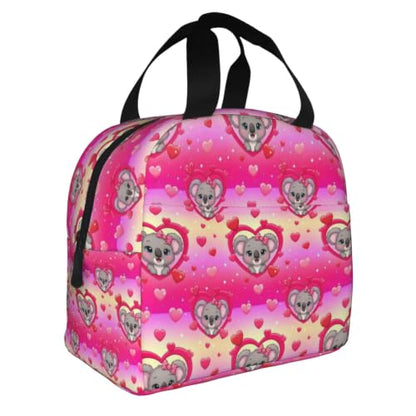 Men Koala Heart Print Insulated Lunch Tote Thermal | Koala Pink Heart, Oxford Insulated Lunch Bag, Adjustable Strap, Large Capacity for Outdoor & Camping - color: Pattern (843)