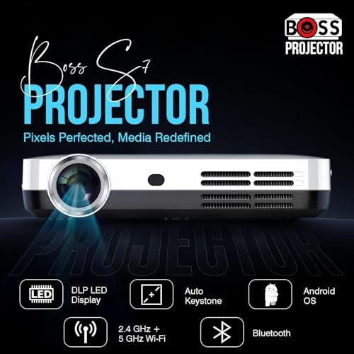 4K S7 Projector with Wi-Fi and Bluetooth, 3840 X 2160 Resolution, 7000 Lumens, Actual 3D, LED DLP Display, Ceiling/Floor Mount, HDMI for TV, Laptop, Mobile, 2GB RAM 32GB ROM