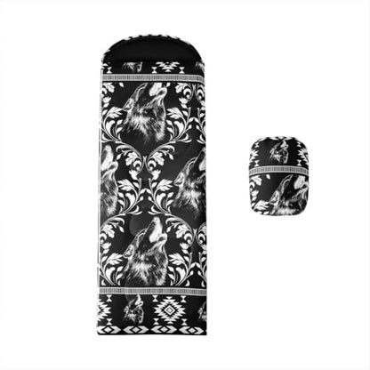 Erosebridal Longhorn Cow Skull Gothic Witchy Damask Sleeping Bag for Kids Camping Blanket for Hiking Travel Hunting Sleep Bag - color: Black and White Howling Wolf