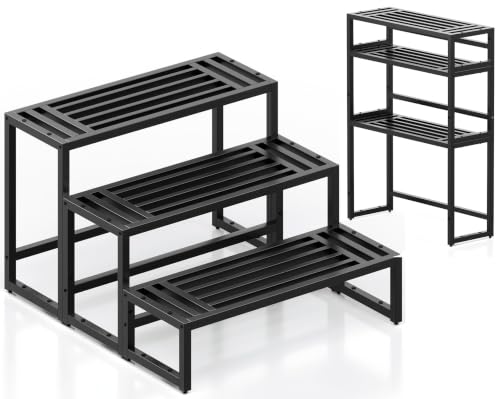 Metal Heavy Duty Plant Stand Indoor Outdoor,3 Tier Ladder Plant Stands Riser,Wrought Iron Plant Shelves for Multi Large Pots,Black Tiered Flower Display Holder for Living Room,Patio,1-Pack