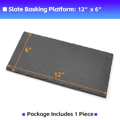 12x6 Natural Slate Basking Platform for Reptiles & Turtles | Non-slip rough slate platform for secure climbing. Holds heat to warm reptiles. feeding tray. Porous slate absorbs water. - size: 12'' x 6''