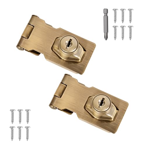 2 Pcs keyed Hasp Lock,2.5 inch keyed hasp Locks Twist knob keyed Locking hasp for Cabinet Small Door,Hasp Lock with Keys,Metal Safety Hasp Latches (2 Pcs Bronze, 2.5 inch) - color: 2 Pcs Bronze, size: 2.5 Inch