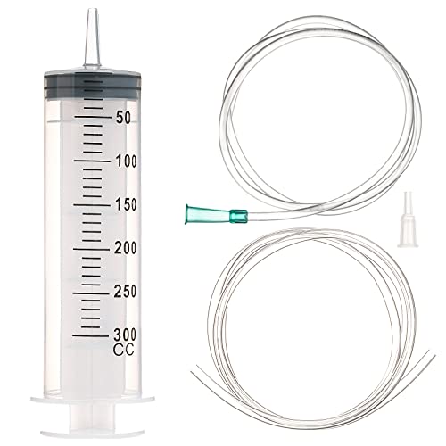 300ml/cc Syringes with Tube 40 Inch Handy Plastic Tubing and Adapter Tip | for Liquid, Refilling Measuring, Dispensing Watering, Plant Irrigation, Feeding Pets, Oil or Glue Applicator - size: 300ML/CC