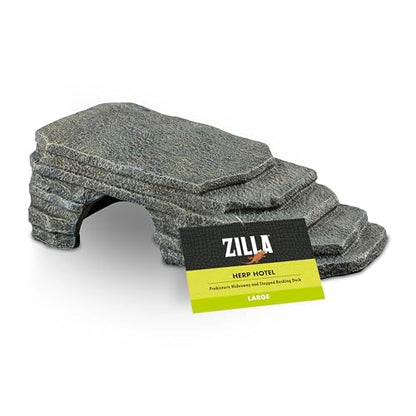 Zilla Herp Hotel, Naturalistic Hide and Basking-Platform for Leopard Geckos, Bearded Dragons, Anoles, Large - size: Large